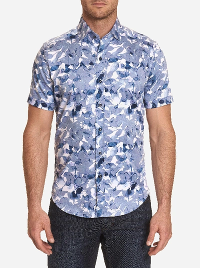 Robert Graham Teasdale Printed Short-sleeve Classic Fit Button-down Shirt In Blue