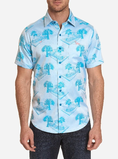 Robert Graham Pool Party Embroidered Short Sleeve Shirt In Aqua