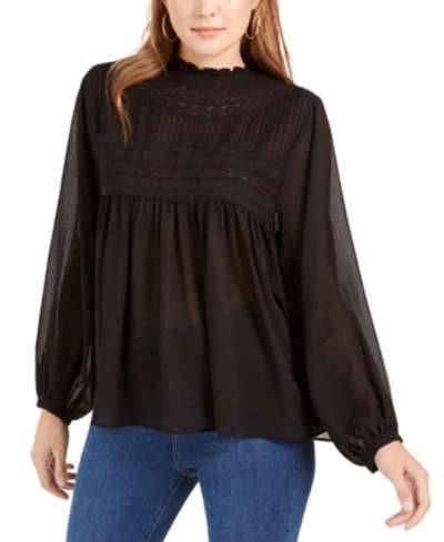Band Of Gypsies Charmante Lace-trim Top In Black