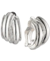 Anne Klein Silver-tone Small Hoop Button E-z Comfort Clip-on Earrings, 1" In Silver