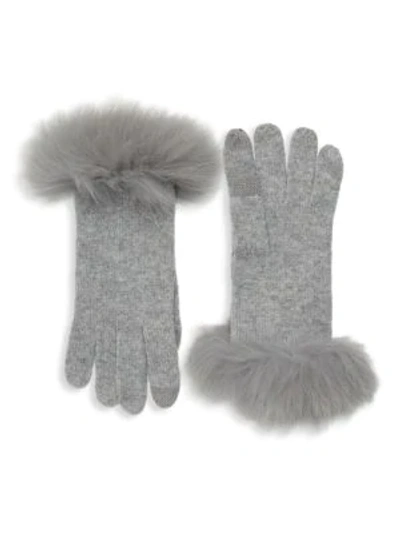 Amicale Fox Fur & Cashmere Gloves In Grey