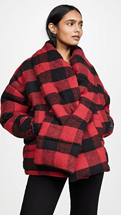 Apparis Alana Coat With Detachable Scarf In Red Plaid