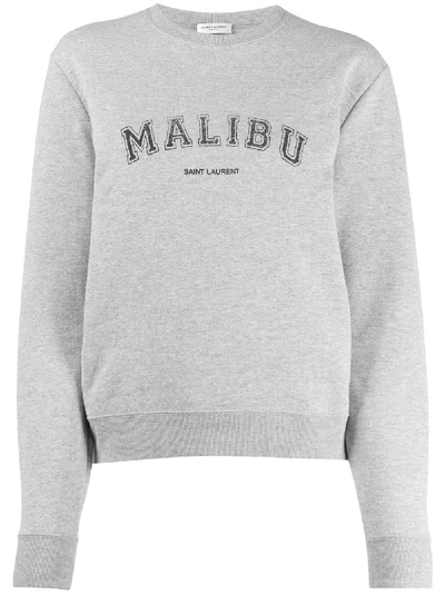 Saint Laurent Malibu 印花棉质混纺平纹布毛衣 In Grey