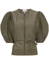 GANNI CHECKED TIE-WAIST BLOUSE