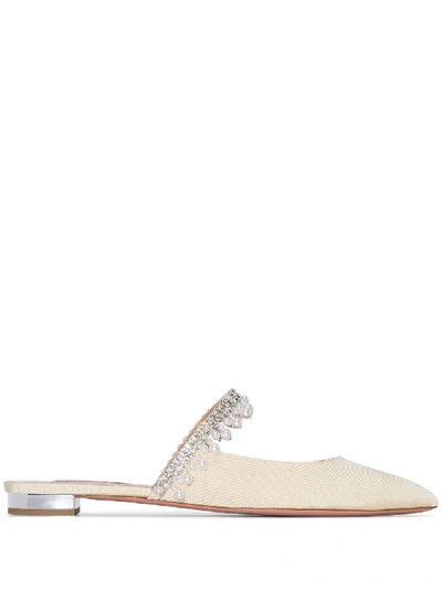 Aquazzura Exquisite Crystal And Faux Pearl-embellished Grosgrain Slippers In Neutrals