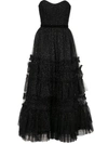 MARCHESA NOTTE RUFFLED TIERED STRAPLESS GOWN