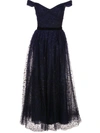 MARCHESA NOTTE DRAPED CORSETED SEQUIN-EMBELLISHED GOWN