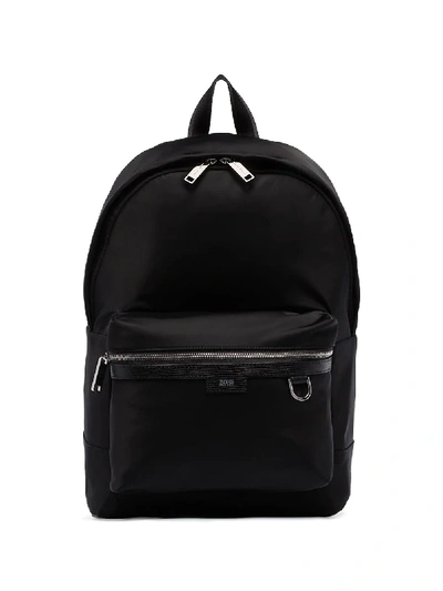 Hugo Boss Meridian Textured Leather-trimmed Nylon Backpack In Black