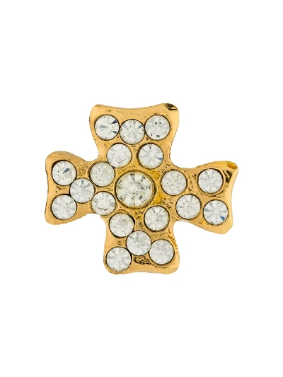 Pre-owned Christian Lacroix 1990s Curvy Cross Brooch In Gold