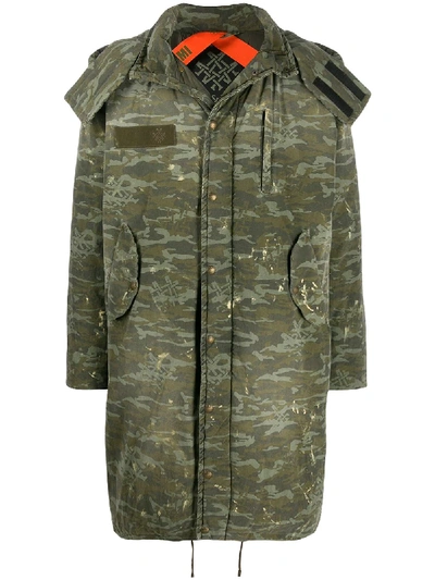 Mr & Mrs Italy Camouflage Print Hooded Parka In Green