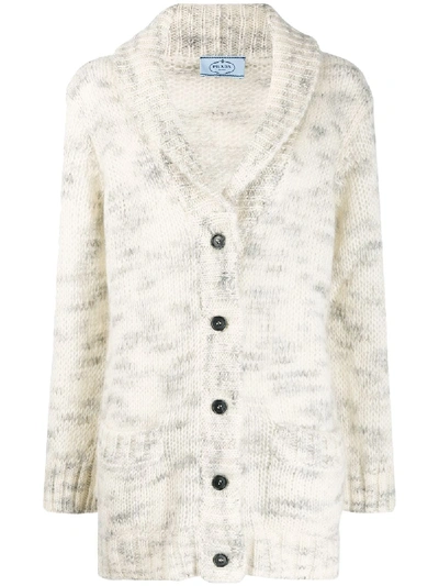 Prada Shawl-collar Knitted Cardigan In 白色