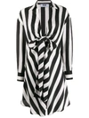 MSGM STRIPED TIE WAIST DRAPED DRESS