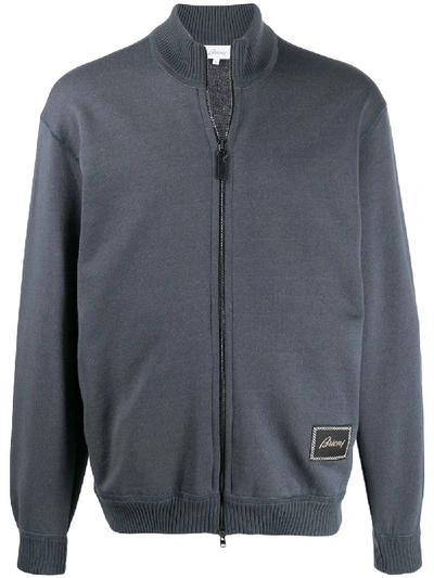 Brioni Ribbed Zip-up Sweatshirt In Grey
