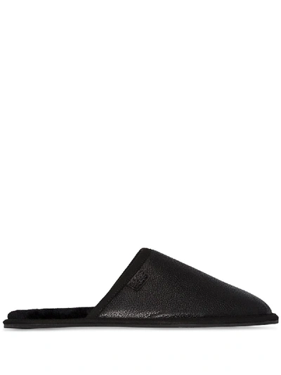Hugo Boss Black Leather And Shearling Slippers
