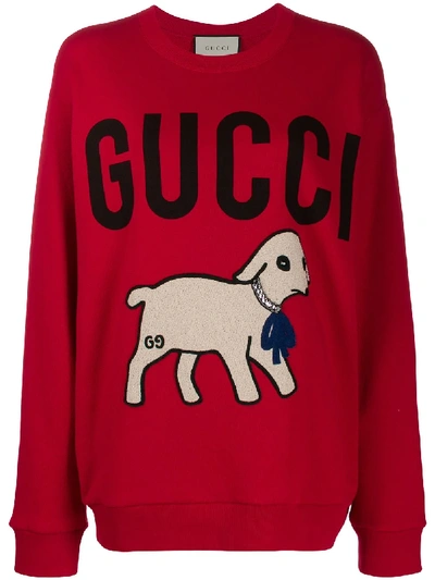 Gucci Lamb Motif Logo Sweatshirt In Red