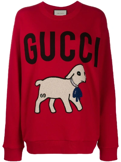 Gucci Lamb Motif Logo Sweatshirt In Red | ModeSens