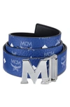 Mcm Men's Claus Reversible M-buckle Belt In Surf The Web