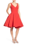 Mac Duggal Plus Size Sleeveless V-neck Fit-and-flare Dress W/ Pockets In Red