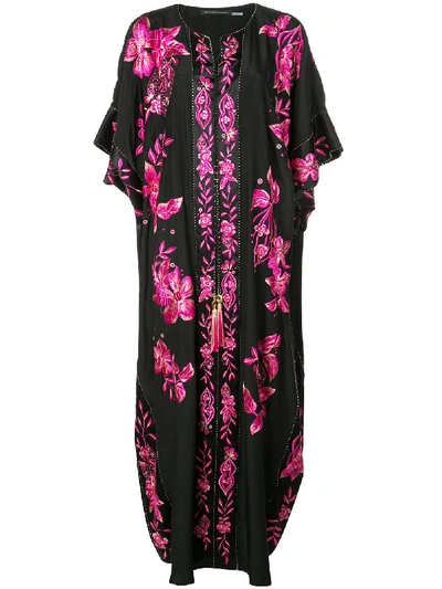Josie Natori Couture Kaftan Mit Blumenstickereien In Black