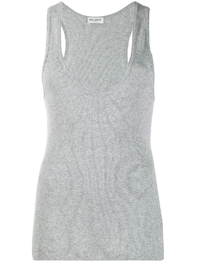 Saint Laurent Glittery Ribbed Tank Top In Grey