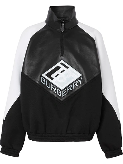 Burberry Logo Graphic Lambskin Funnel Neck Track Top In Black