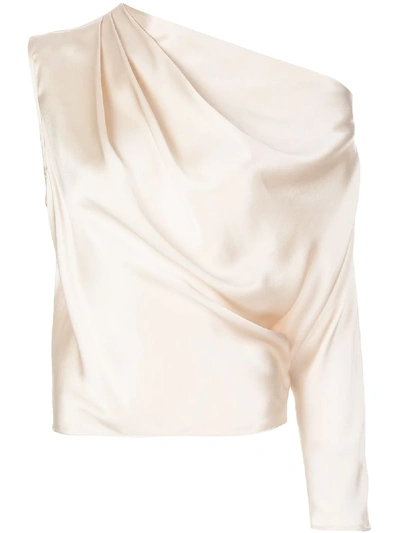 Michelle Mason One Sleeve Silk Draped Top In Neutrals