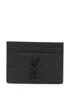 Saint Laurent Monogram Crocodile-effect Leather Cardholder In Black