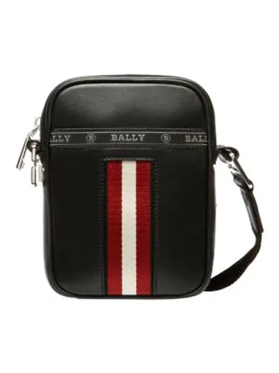 Bally Men's Trainspotting Stripe Leather Crossbody Bag In Black