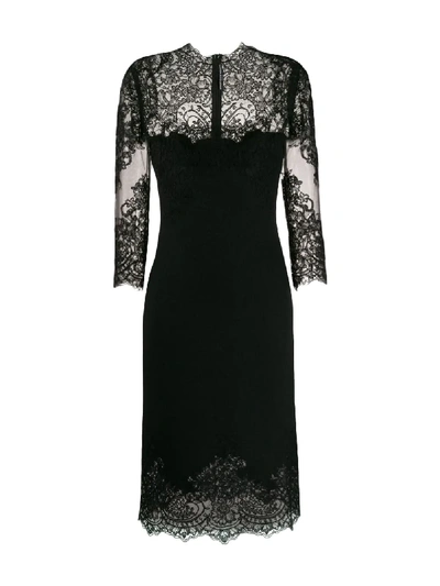 Ermanno Scervino Lace Panel Square Neck Dress In Black