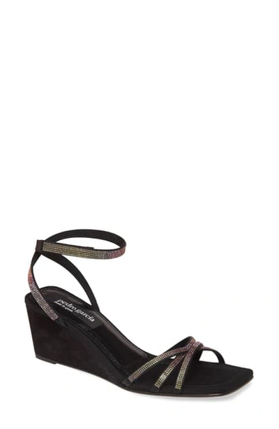 Pedro Garcia Inna Crystal Ankle Strap Wedge Sandal In Black/ Black Crystal