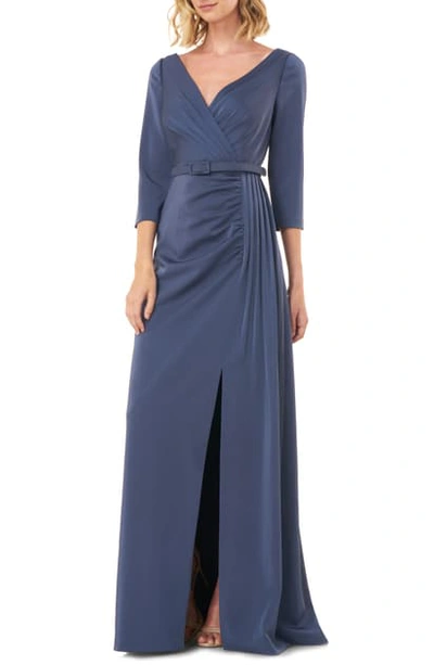 Kay Unger Capri Belted Gown In Slate