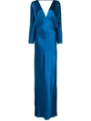 Michelle Mason Dolman Sleeve Silk Gown In Blue