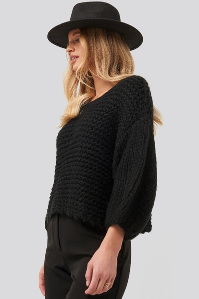 Na-kd Heavy Knitted Short Sleeve Sweater - Black