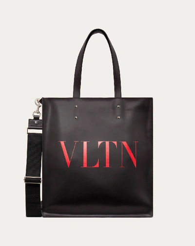 Valentino Garavani Uomo Vltn Leather Tote Bag In Black