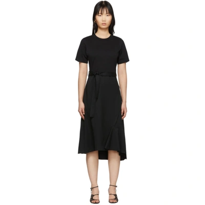 3.1 Phillip Lim Belted Cotton-jersey And Wool-twill Midi Dress In Black