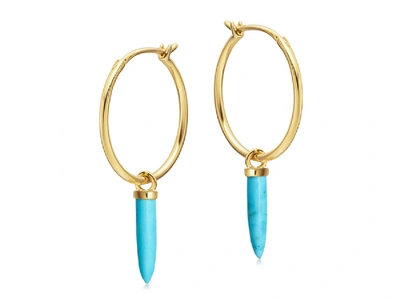 Missoma Turquoise Medium Dagger Charm Hoops In Blue/gold