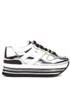 HOGAN MIDI PLATFORM LAMINATE SILVER LEATHER SNEAKER,11158266