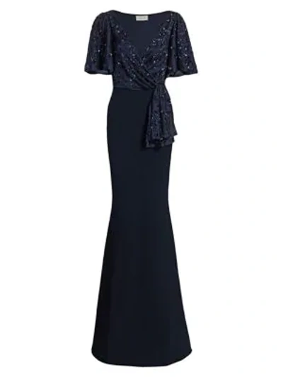 Ahluwalia Beaded V-neck Trumpet Gown In Midnight