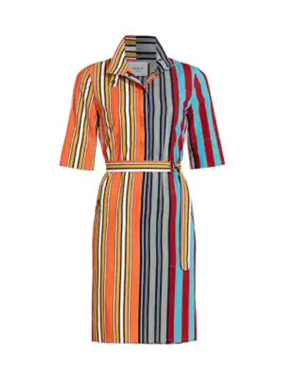 Akris Punto Parasol Striped Half-sleeve Belted Shirtdress In Parasol Stripe Multi
