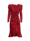 Ahluwalia Embellished Draped Puff-sleeve Dress In Burgundy