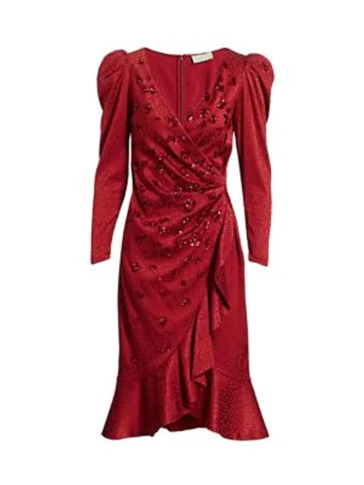 Ahluwalia Embellished Draped Puff-sleeve Dress In Burgundy