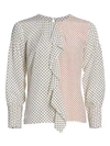 AKRIS PUNTO Two-Tone Polka Dot Ruffle Silk Blouse