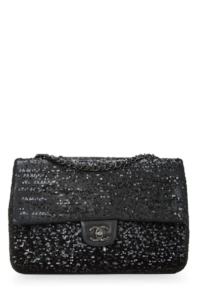 Pre-owned Chanel Black Sequin Half Flap Jumbo