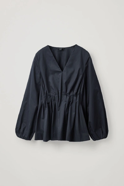 Cos Pleated Puff Sleeve Top In Blue
