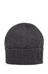 Hugo Boss Beanie Hat With Turnback Ribbed Hem In Dark Grey
