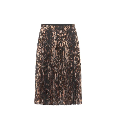 Burberry Pleated Leopard Print Silk Skirt In Brown,black