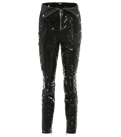 Rta Alastair Belted Patent-leather Slim-leg Pants In Black