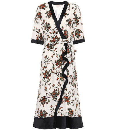 Tory Burch Floral-print Silk-satin Midi Wrap Dress In Ivory