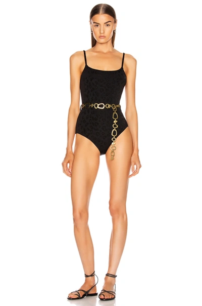 Solid & Striped The Nina Belted Stretch Leopard-jacquard Swimsuit In Black