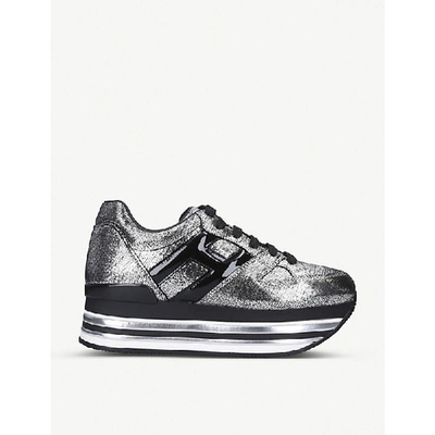 Hogan H473 Leather Platform Trainers In Silver